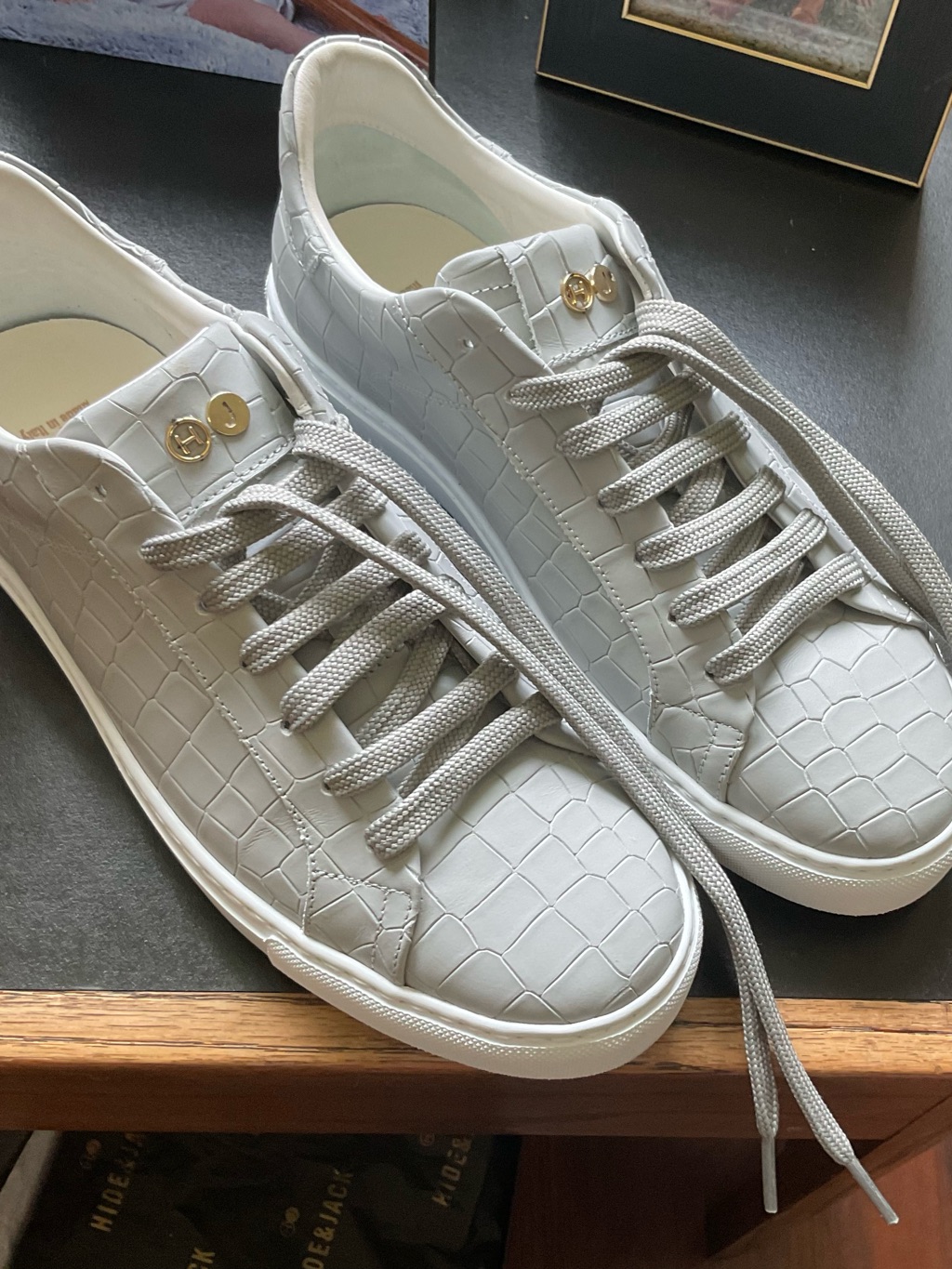 Low-Top White Croc-Embossed Athletic Sneakers